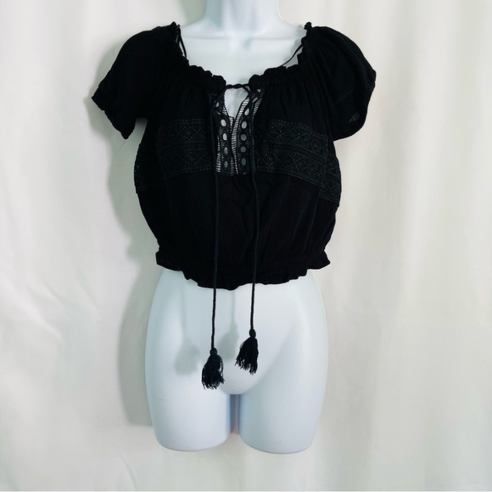 Bohemian Off the Shoulder Black Crop Top
